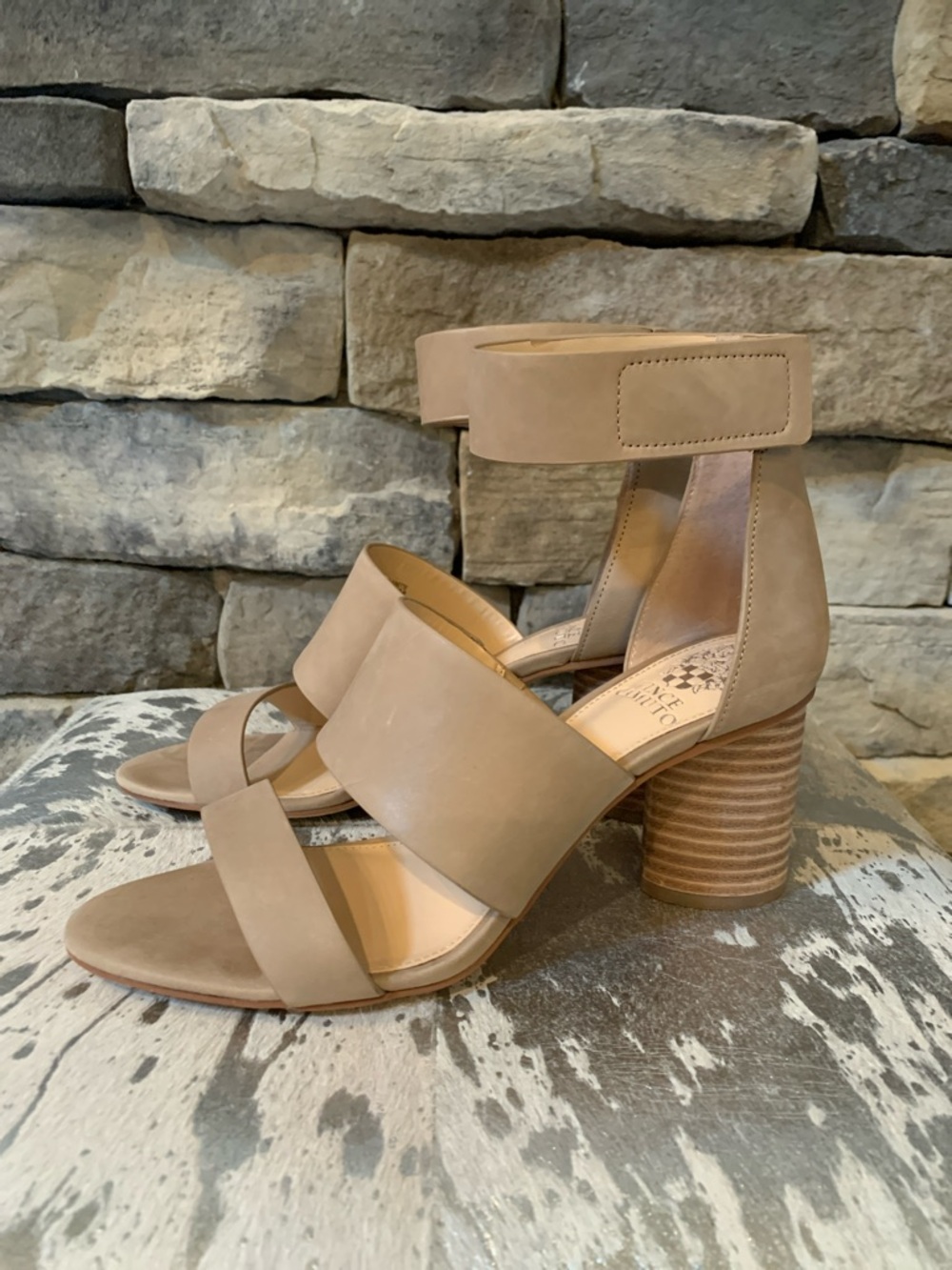 Vince Camuto Tan Wide-Strap Block Heel Sandals - Picture 8 of 8